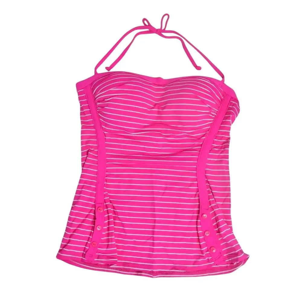 ROBIN PICCONE Women's Pink & White Striped Padded Tankini Halter Top